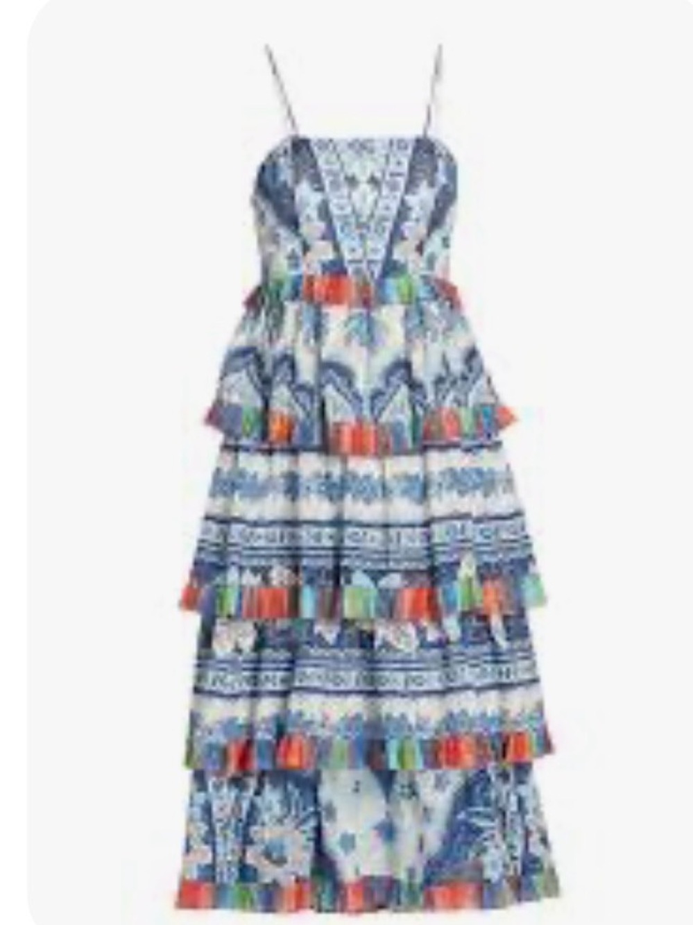 Farm Rio NEW Blue Palms Tiered Midi Dress XL resort Tropical summer Boho cruise